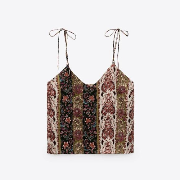 NWOT Zara floral print satin effect sleeveless self-tie strap cami top, XS - Picture 6 of 13